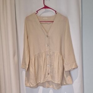 Jennifer And Grace Linen Blend Pemplum Button Down Top Size Medium